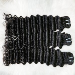 center wig remy hair black deep wave bundles laotian weaving