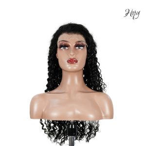 center wig natural black remy hair 6x7 lace closure deep wave human hair wig