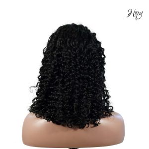 center wig natural black remy hair 2x6 lace closure deep wave bob human hair wig