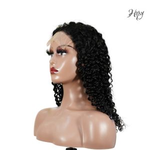 center wig natural black remy hair 5x5 lace closure jerry curly human hair wig
