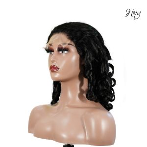 center wig natural black remy hair 5x5 lace closure bouncy curls human hair wig