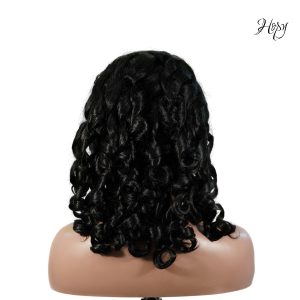 center wig natural black remy hair 5x5 lace closure bouncy curls human hair wig