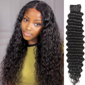 center wig remy hair black deep wave bundles laotian weaving