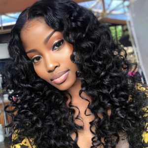 center wig natural black remy hair 5x5 lace closure bouncy curls human hair wig