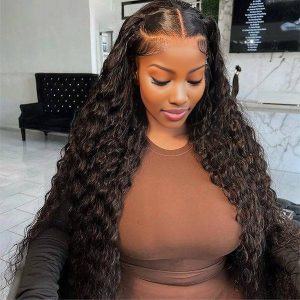 center wig natural black asian raw hair 13x6 hd lace front wig deep wave human hair wig