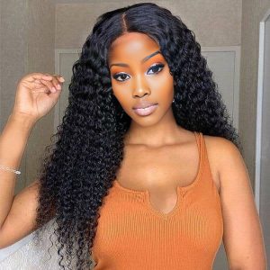 center wig natural black remy hair 5x5 lace closure deep wave human hair wig